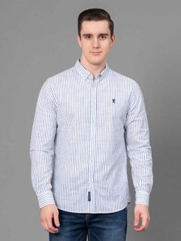 Red Tape - White Striped Cotton Slub Full Sleeve Shirt