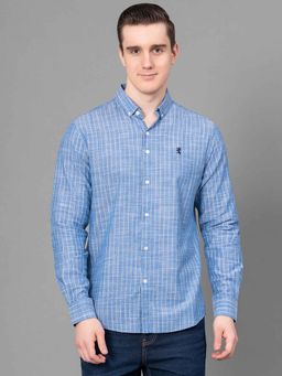 Red Tape - Blue Striped Cotton Slub Mens Shirt