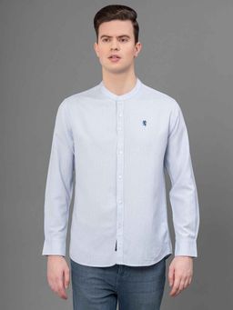 Red Tape - Light Blue Rayon Linen Cotton Men Striped Shirt