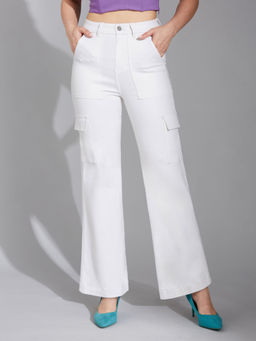 LIFE WITH POCKETS - Women's White Wide-Leg High-Rise Regular-Length Stretchable Jeans