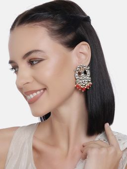 Laida - Gold-Plated & White Kundan Studded Circular Drop Earrings