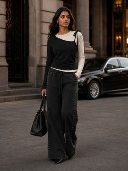 LUMIERES - Women Black Studded Midnight Joggers