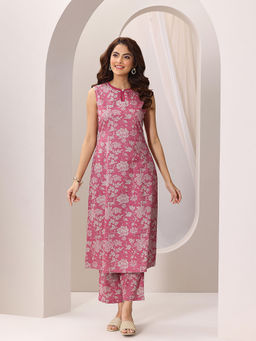 Libas - Women Pink Floral Kurta with Pant (Set of 2)