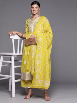 Libas - Women Mustard Printed Kurta with Palazzo & Dupatta (Set of 3)