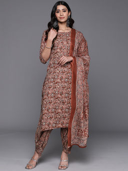 Libas - Women Rust Floral Kurta with Salwar & Dupatta (Set of 3)
