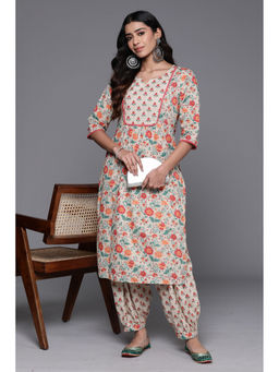 Libas - Women Beige Floral Kurta with Salwar (Set of 2)