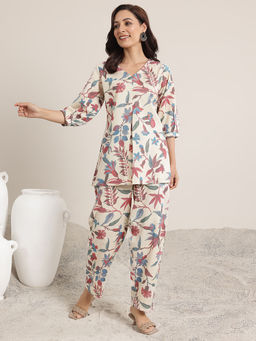 Libas - Women Off White Floral Co-ord (Set of 2)