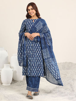 Libas - Women Indigo Printed Kurta with Palazzo & Dupatta (Set of 3)