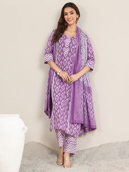 Libas - Women Purple Printed Kurta with Pant & Dupatta (Set of 3)