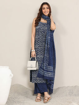 Libas - Women Indigo Printed Kurta with Palazzo & Dupatta (Set of 3)