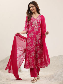Libas - Women Pink Printed Kurta with Pant & Dupatta (Set of 3)