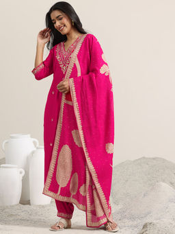 Libas - Women Pink Embroidered Kurta with Salwar & Dupatta (Set of 3)