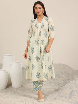Libas - Women Off White Floral Kurta with Pant (Set of 2)
