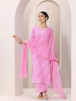 Libas - Women Pink Printed Kurta with Palazzo & Dupatta (Set of 3)