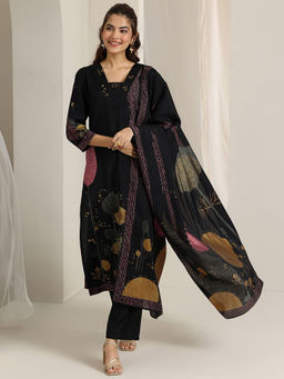 Libas - Women Black Printed Kurta with Pant & Dupatta (Set of 3)