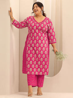 Extra love by Libas - Plus Size Women Plus Size Women Pink Printed Kurta with Pant