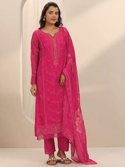 Libas - Women Pink Embroidered Kurta with Pant & Dupatta (Set of 3)