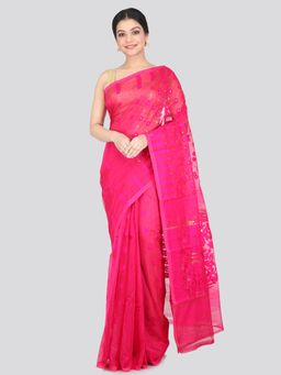 PinkLoom - Women's Soft Cotton Blend Jamdani Saree Without Blouse Piece