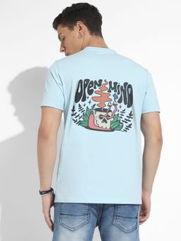 Campus Sutra - Men Icy Blue Basic Regular Fit T-Shirt