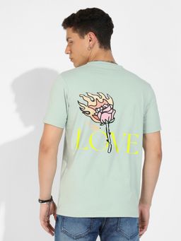 Campus Sutra - Men Sage Green Basic Regular Fit T-Shirt