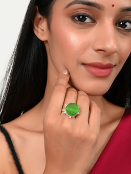 Silvermerc Designs - Silver Plated Green Stone Adjustable Western Finger Ring for Women