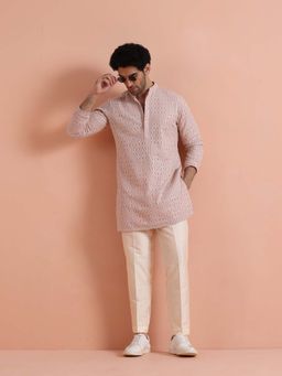 KISAH - Men Pink Silk Blend Ethnic Festive Kurta & Trouser