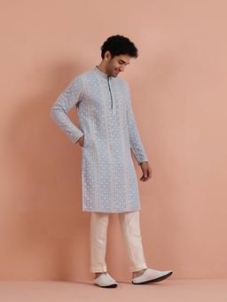 KISAH - Men Sky Blue Georgette Kurta with Trouser