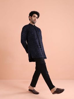 KISAH - Black Textured Silk Blend Mid Kurta with Trouser