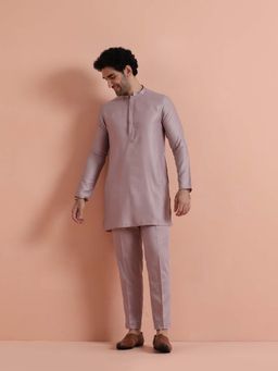 KISAH - Men Mauve Silk Blend Mid Kurta with Trouser