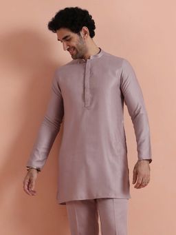 KISAH - Men Mauve Art Silk Solid Festive Mid Kurta