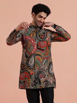 KISAH - Men Yellow Printed Contemporary Festive Wear Kurta