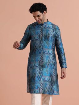 KISAH - Men Blue Contemporary Festive Wear Printed Kurta