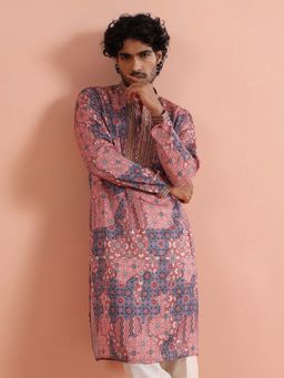 KISAH - Men Peach Contemporary Festive Wear Printed Kurta