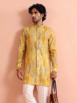 KISAH - Men Yellow Festive Ethnic Wear Sequinned Mid Kurta