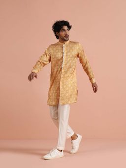 KISAH - Men Mustard Printed Cotton Kurta with Trouser