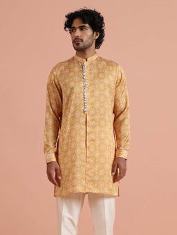 KISAH - Men Mustard Printed Mid Festive Ethnic Wear Kurta