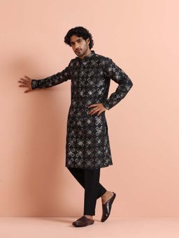 KISAH - Men Black Chanderi Cotton Kurta with Trouser