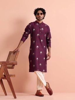 KISAH - Men Maroon Silk Blend Kurta with Trouser