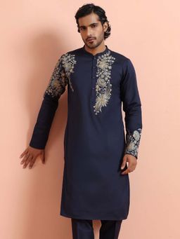 KISAH - Men Navy Embroidered Regal Festive Wear Kurta