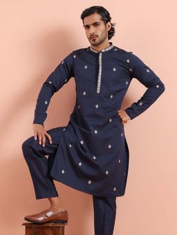KISAH - Men Navy Embroidered Elegant Festive Wear Kurta