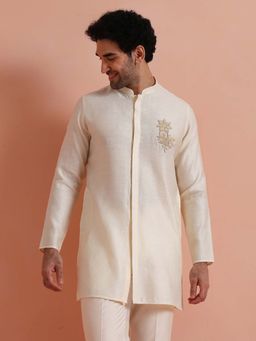 KISAH - Men Ivory Embroidered Mid Regal Festive Wear Kurta