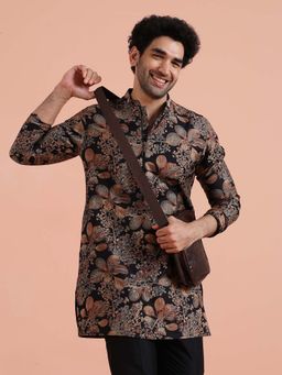KISAH - Men Black Floral Printed Contemporary Festive Wear Kurta