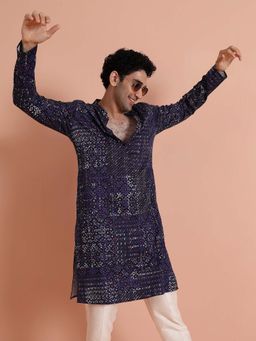 KISAH - Men Black and Purple Printed Contemporary Festive Wear Kurta