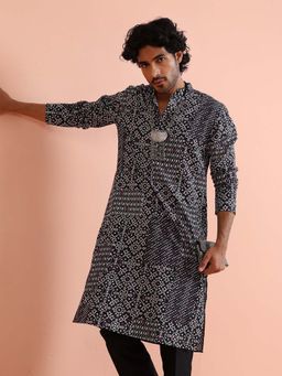 KISAH - Men Black Printed Contemporary Festive Wear Kurta