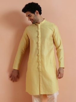 KISAH - Men Yellow Jacquard Wedding Festive Wear Kurta