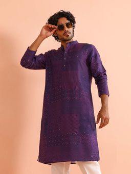 KISAH - Men Purple Printed Contemporary Festive Wear Kurta