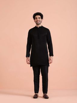 KISAH - Men Black Solid Cotton Kurta with Trouser