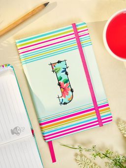 Doodle Collection - Initial J Stripes Theme Premium Hard Bound B6 Notebook Diary 192 Ruled Pages