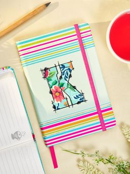 Doodle Collection - Initial K Stripes Theme Premium Hard Bound B6 Notebook Diary 192 Ruled Pages