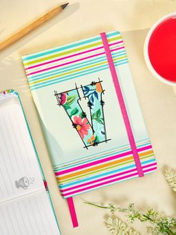 Doodle Collection - Initial V Stripes Theme Premium Hard Bound B6 Notebook Diary 192 Ruled Pages